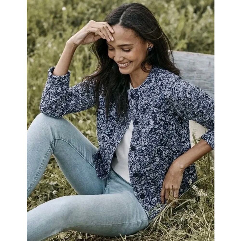 J. Jill Blue Floral Boxy Quilted Button Front Jacket, Cottagecore Women’s XL - Picture 4 of 5